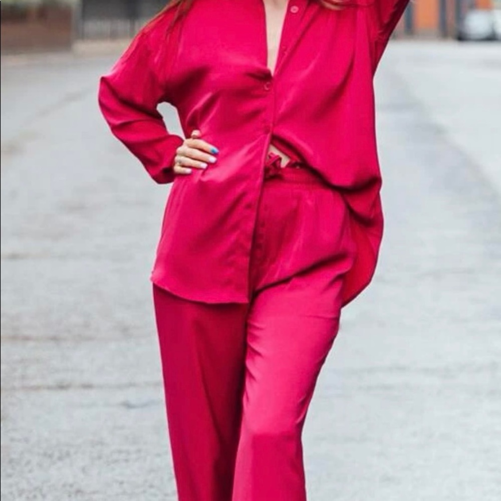 Hot Pink Oversized Set Blouse and Pants